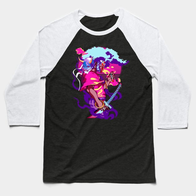 Neon Afro Samurai Baseball T-Shirt by Heymoonly